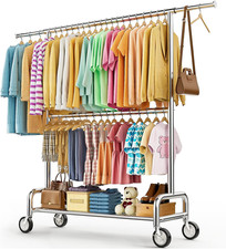 Heavy Duty Clothes Rack Load 860LBS, Double Rods Rolling Clothing Racks