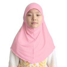 Girls Hijab Muslim Kids Scarf Headwear Solid Color for 7-12 Years Ready to Wear