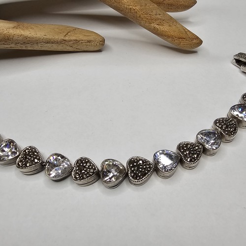 Vintage Zirkonia Markasit Sterlingsilber Herzen Armband Größe 7,25 Zoll - Bild 4 von 11