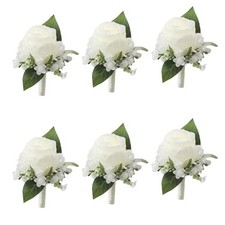 6Pcs Ivory White Rose Boutonniere for Men Wedding, Dance Party