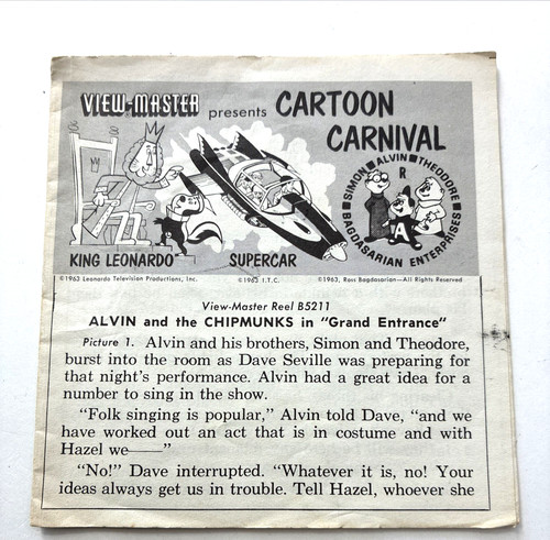 VTG View Master Cartoon Carnival, Alvin and the Chipmunks booklet