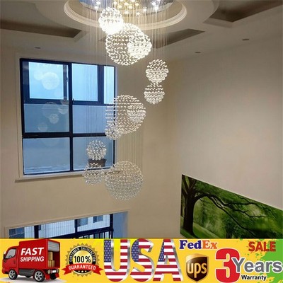 Crystal LED Chandelier Pendant Lamp Modern Luxury Rain Drop Spiral Ceiling Light