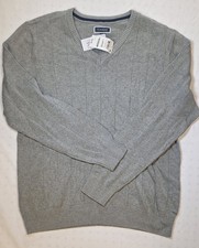 Club Room Men's Gray Grey Drop-Needle V-Neck Cotton Sweater Size L