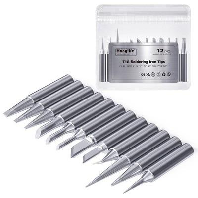 Replacement Soldering Iron Tips for Hakko FX-888D, FX-888, FX-600, 12 Pcs