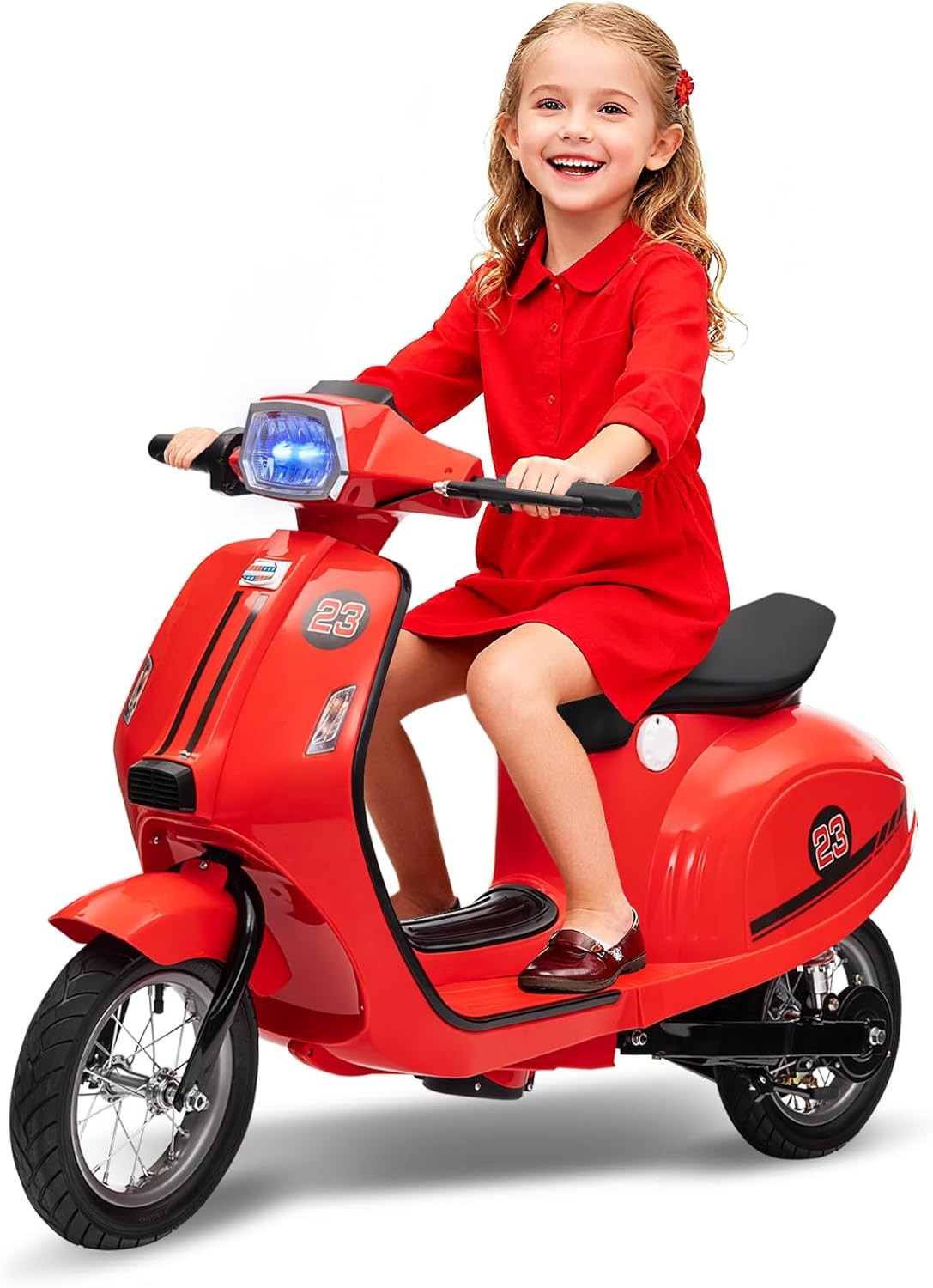 24V Electric Motorcycle for Kids Electric Scooter w/ Seat for 8-14 Years LED RED