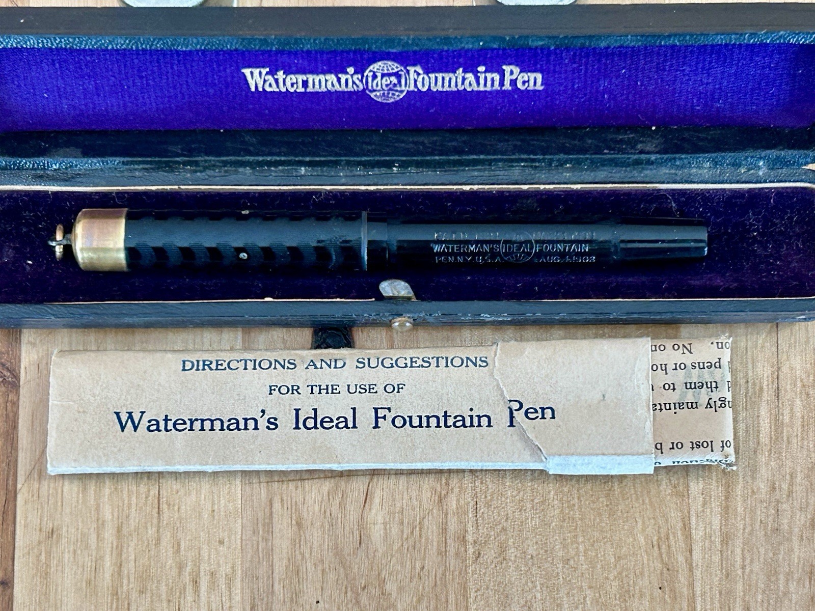 Antique Waterman 0852 1/2V BCHR Gold Filled Ring Top Fountain Pen Pat 1903 w/Box