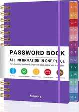 Spiral Password Book with Alphabetical Tabs Pocket 5.8" X 8.2" Large Print f