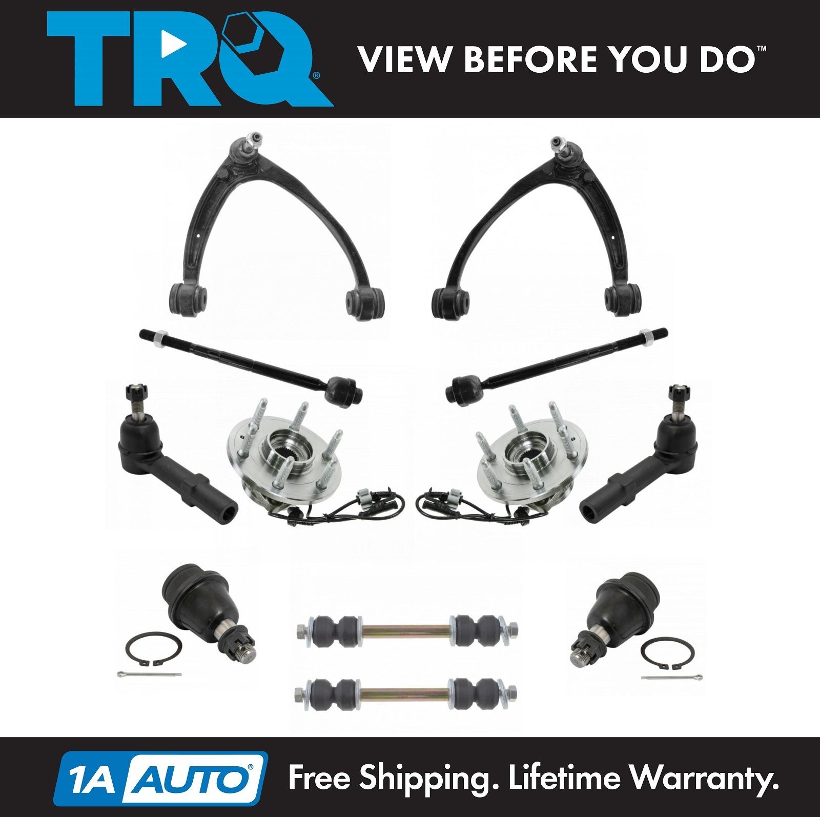 TRQ For Silverado Sierra Control Arm Wheel Hub 12pc Steering/Suspension Kit