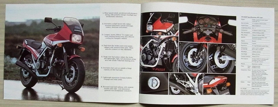 HONDA VF1000F MOTORCYCLE Sales Brochure 1984 #2C4036 - Image 4 of 4