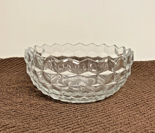 Rare Fostoria American Clear 8" W X 3.75" H scalloped edge bowl with sunburst