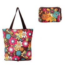 Reusable Foldable Grocery Bags Folding Shopping Tote with ZipperBrown Floral