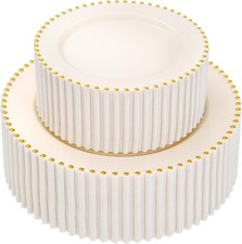 100pcs Ivory Plastic Plates W/ Gold Beads Hea...