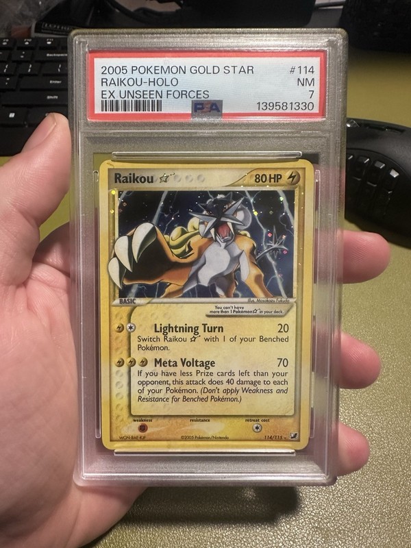 2005 Pokemon Gold Star Raikou PSA 7 NM #114/115 EX Unseen Forces Holo Rare