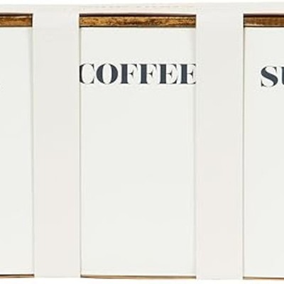 3x weiße Kanister (Tee, Kaffee, Zucker) Glas Brotkasten elfenbein 16,8x42x23cm