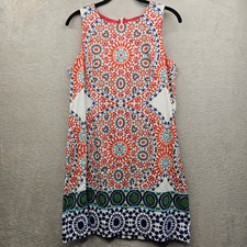 London Times Midi Dress Womens 10 White Abstract Print Artsy Preppy Old Money