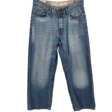 Ecko Unltd Relaxed Jeans 34x29 Blue Denim Wide Leg Streetwear Faded Baggy