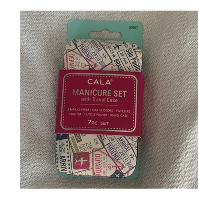 CALA 7pc Metal Travel Manicure Set w/ Case, Clippers File Tweezers, MPN 50967