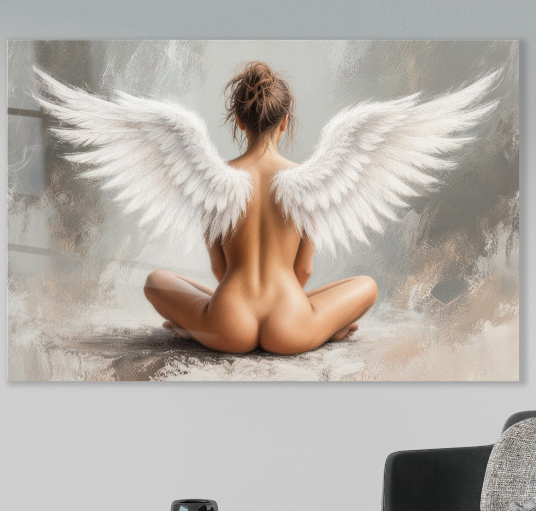 ✅ Mural, ÁNGEL ERÓTICO MUJER vidrio acrílico, lienzo o póster arte
