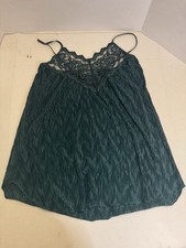 Vintage 80s DENTELLE Crepe and Lace Scalloped Lingerie Slip Green WOMEN'S MEDIUM