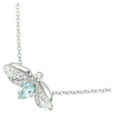 TIFFANY Glühwürmchen Halskette Peper Blume Pt950 Platin Diamant Aquamarin Anhänger