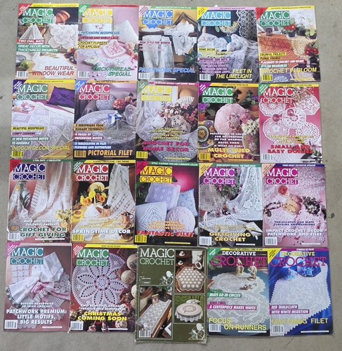 Lot 20 Vintage MAGIC CROCHET Magazines 1992 - 96 #25, 78-104 Decorative Crochet