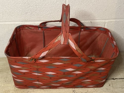 Vintage 50s Early 60s Plastic Woolworth Store Hand Shopping Basket Argyle Red - Picture 1 of 11