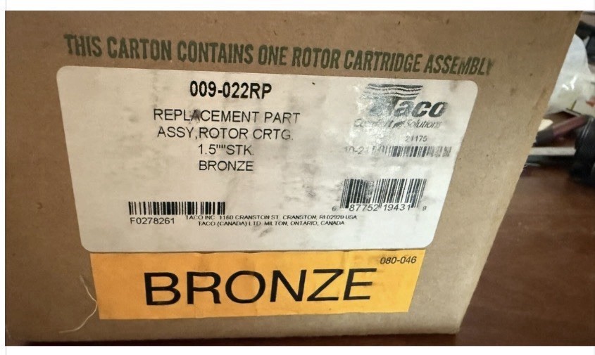 Taco 009-022RP Bronze Replacement Cartridge Outdoor Wood Furnace Stainless 009