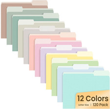 SUNEE File Folders, 120 Pack Manilla Folders 8.5 X 11, 12 Colors Folder Office O