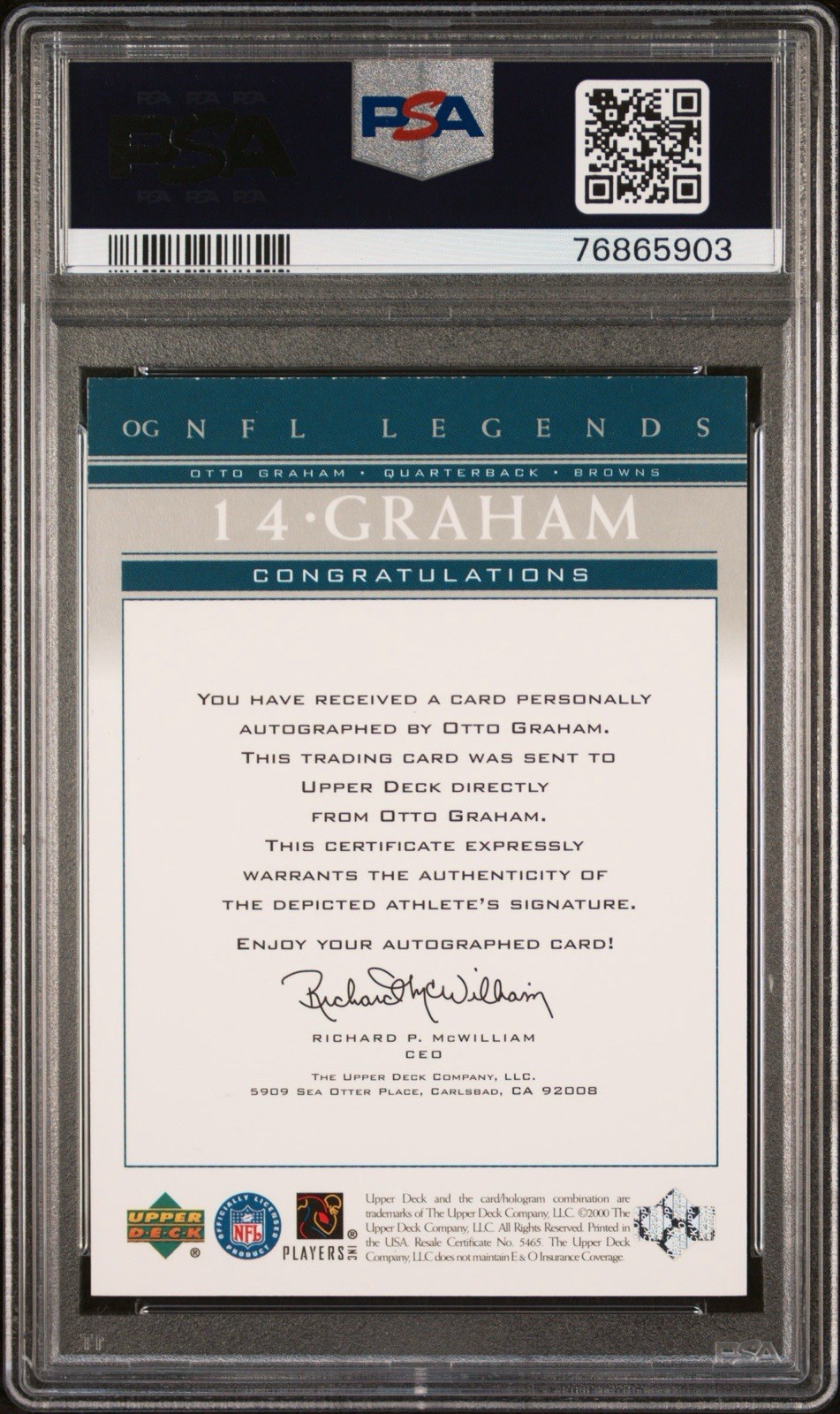 2000 Upper Deck Legends - Autographs Otto Graham #OG (AU) HOF PSA NM 7 AUTO 8 view 2