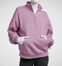 Reebok Women's Pink Identity Brand Proud Quarter Zip Pullover Sweatshirt Size S