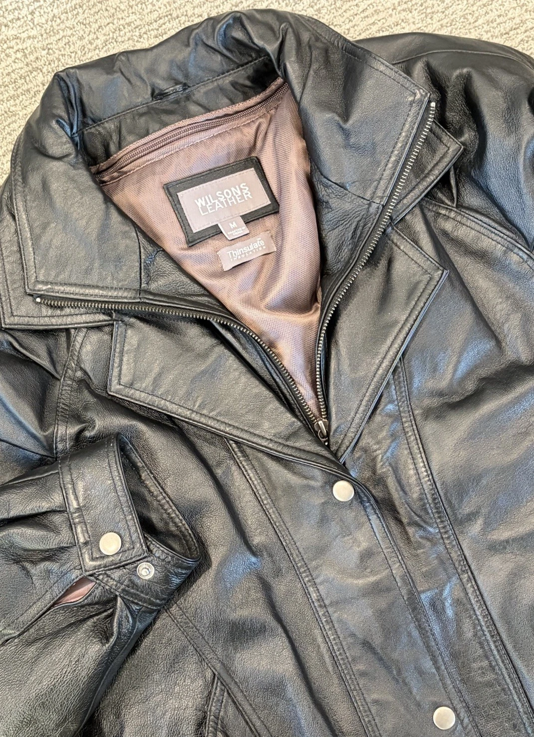 Wilsons Leather Jacket Black Thinsulate Quilted Removable Liner Mens Medium
Opens in a new window or