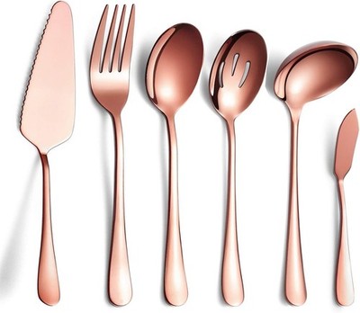 6-Piece Gold Serving Flatware Silverware Set,Stainless Steel Serving Utensil ...