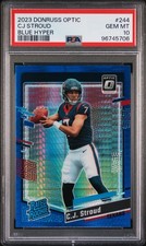 2023 Panini Donruss Optic CJ STROUD BLUE HYPER Rookie PRIZM #244 PSA 10 HOU rc