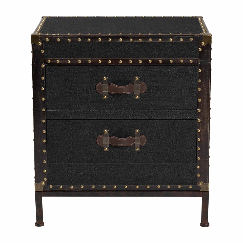 Laura Vintage Black Canvas 2-Drawer End Table Trunk - Image 3 of 4