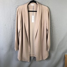 Neutral Blazer Jacket Womens L Beige Open Front Lightweight Unstructured Minimal