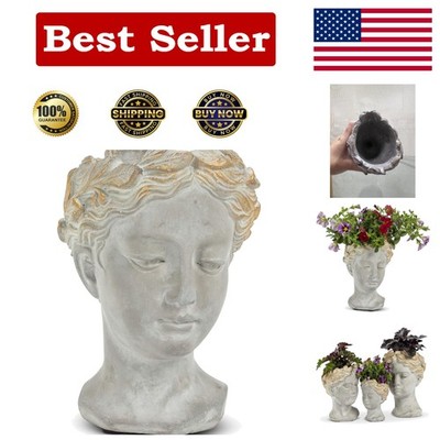 Stunning Grey & Gold Woman Bust Planter   Unique Decor for Flowers & Succulents