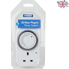 24-Hour Mechanical Timer Switch with 15-Minute Segments - UK Plug, White
