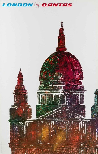 QANTAS AIRLINES LONDON original 1970's Travel poster 25x40 NM