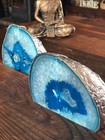 Teal Agate Silver Edge Microcrystalline Quartz Premium Bookends Ornament Pair