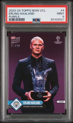 PSA 9 MINT Erling Haaland 2023 Topps Now #4 Rare Trading Card Purple SP 93/99