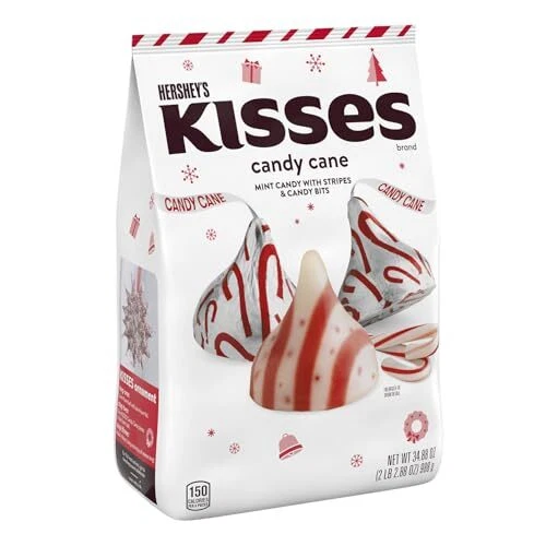 Caramelos con sabor a bastón de caramelo Hershey S Kisses 34,88 OZ golosinas navideñas a granel Foto 2 de 4
