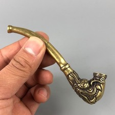 Chinese Collectible Old Brass Handwork Lifelike Dragon Sm0king Pipe Statue 22173