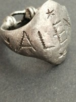 EXTREMELY ANCIENT SILVERED RING GREEK DEPICTING *ALEX* ENGRAVED