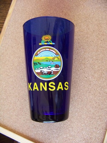 State of Kansas seal / logo cobalt blue glass pint size