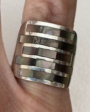 Sterling Silver Abalone Wide Band Ring Size 6.5