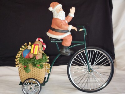 Vintage Enesco Treasured Memories 11''  Santa Riding Bicycle W Gift Cart In Tow