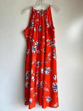 ELIZA J Orange Floral Halter Midi Dress Size 14 Sleeveless  ~EUC