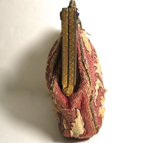 Antiguo bolso de mano bordado con puntada de seda Art Nouveau francés - Imagen 7 de 12