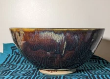 Large Serving Bowl Multi Colored W/ Green & Brown