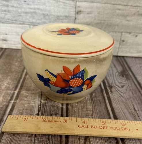 Vintage Kitchenware Universal Potteries Calico Fruit Bowl With Lid - Picture 4 of 8